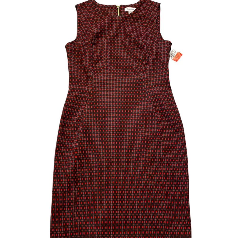 Calvin Klein Red and Black Geometric Midi Dress